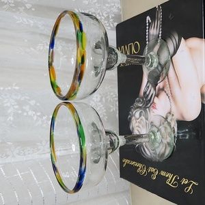 Matching Mexican Textured Confetti Hand Blown Recycled Glass Margarita Glasses
